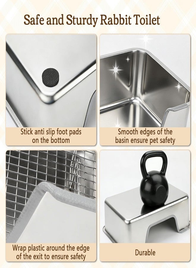 Rypet Large Rabbit Litter Box, Bunny Litter Box High Side with 304 Stainless Steel Sifting Tray, Metal Small Animal Litter Pan with Pet Food Bowl and Water Bottle, Non-Slip Easy to Clean Odor Control - Image 4